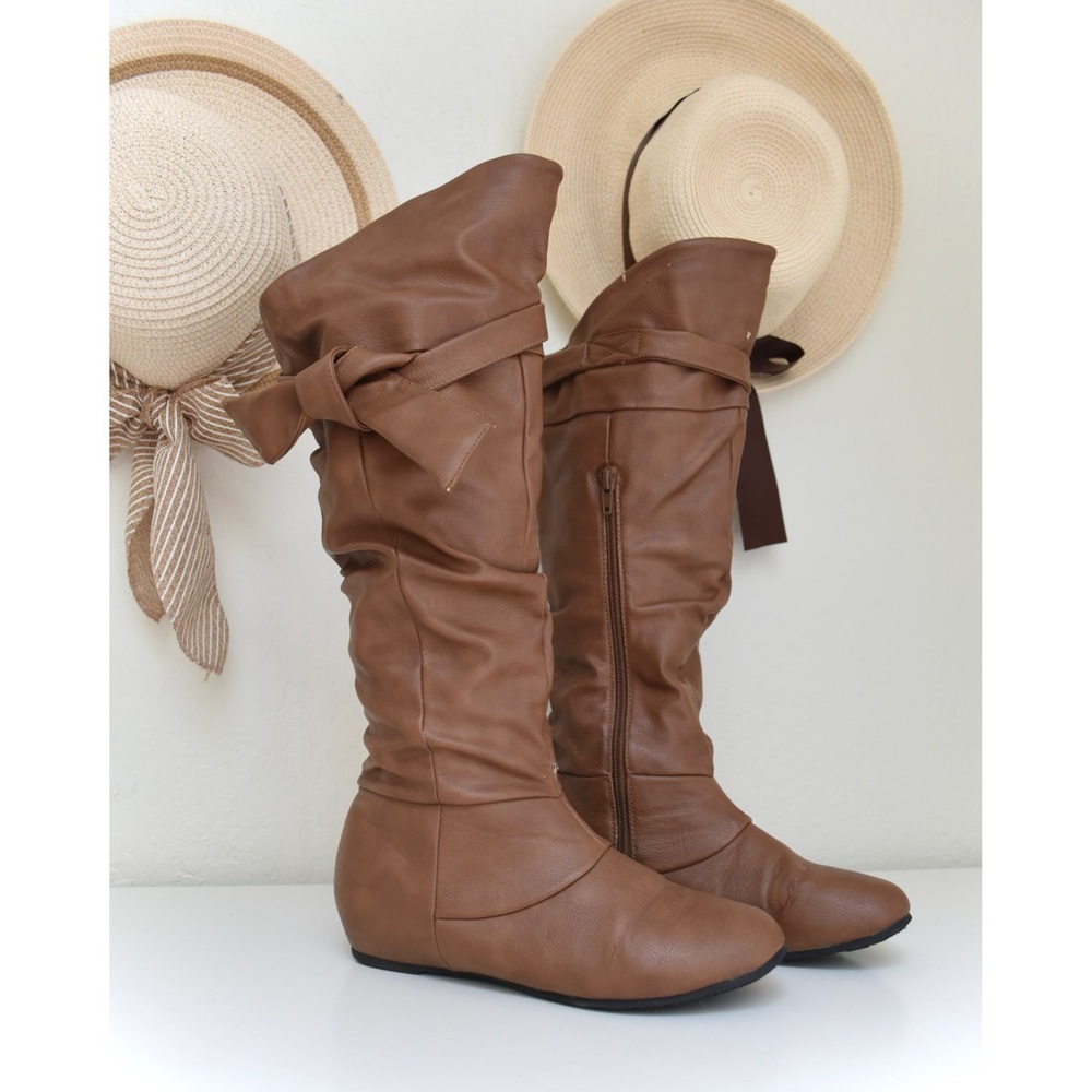 Modcloth Side Bow Tie Calf-High Zip-up Faux Leather Boots